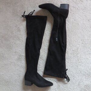 Justfab Hannah Over-The-Knee Boots Size 6.5 Black Faux Suede Padded Insole